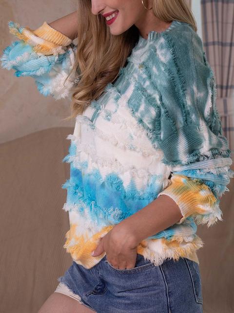 Tie-dye Print Fringe Cozy Sweater