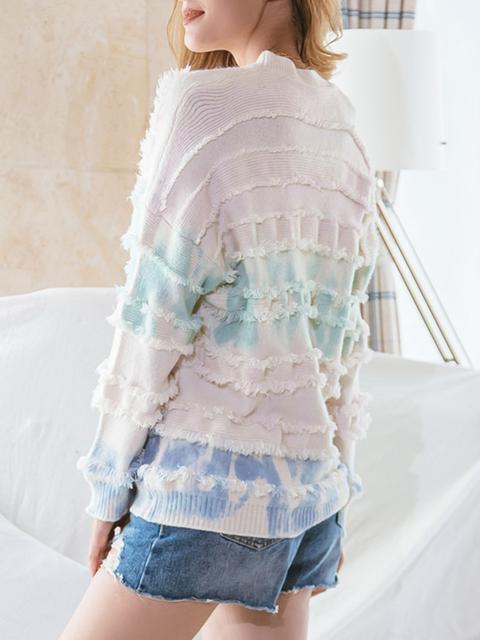 Tie-dye Print Fringe Cozy Sweater