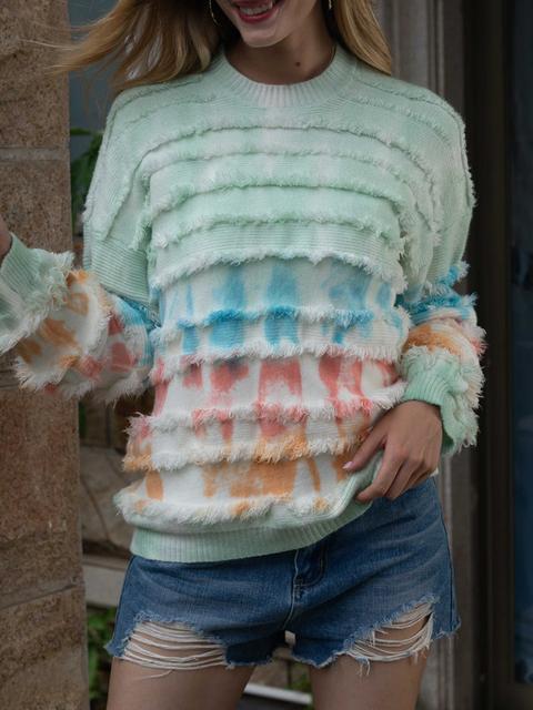 Tie-dye Print Fringe Cozy Sweater