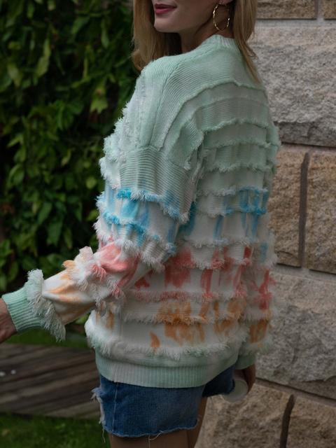 Tie-dye Print Fringe Cozy Sweater