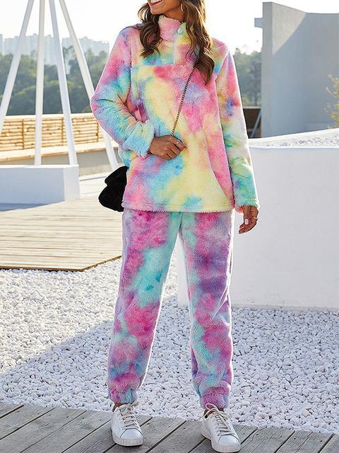 Tie-dye Print Plush Pullover