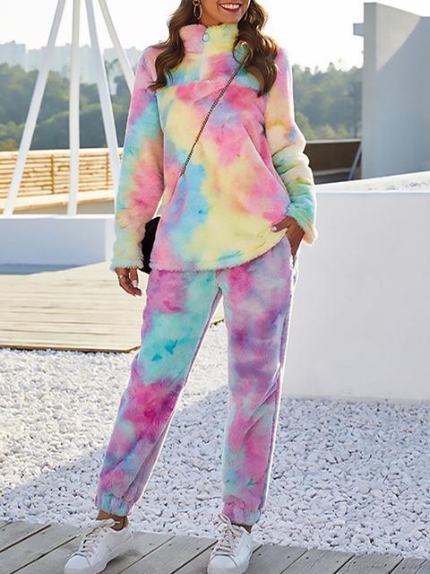 Tie-dye Print Plush Pullover