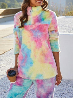 Tie-dye Print Plush Pullover