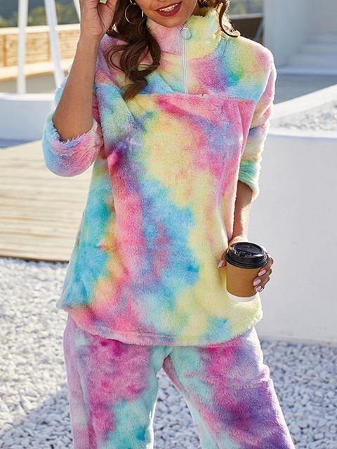 Tie-dye Print Plush Pullover