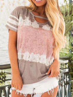 Tie-Dye Print Short Sleeve Casual Tops