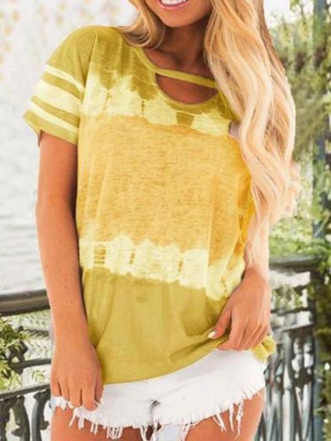 Tie-Dye Print Short Sleeve Casual Tops