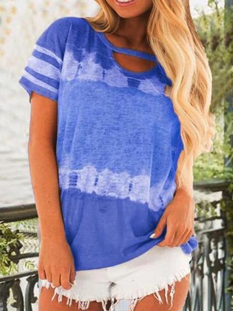 Tie-Dye Print Short Sleeve Casual Tops