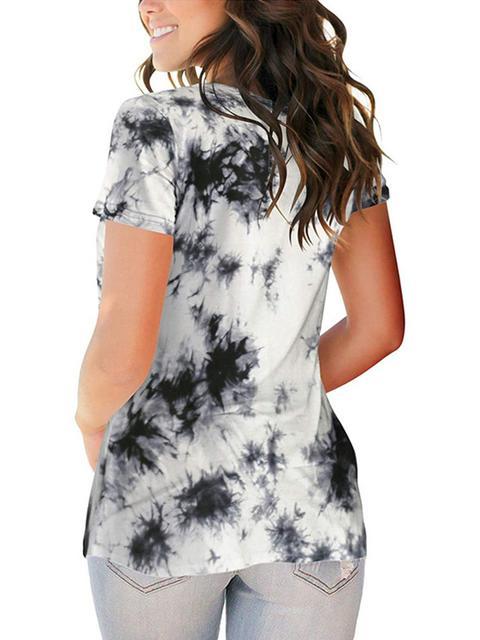 Tie-dye Print V-neck Loose T-shirt