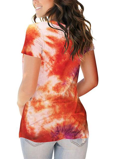 Tie-dye Print V-neck Loose T-shirt