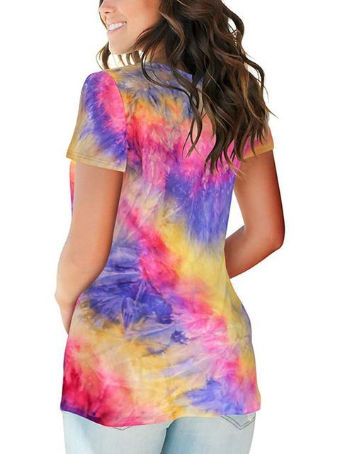 Tie-dye Print V-neck Loose T-shirt