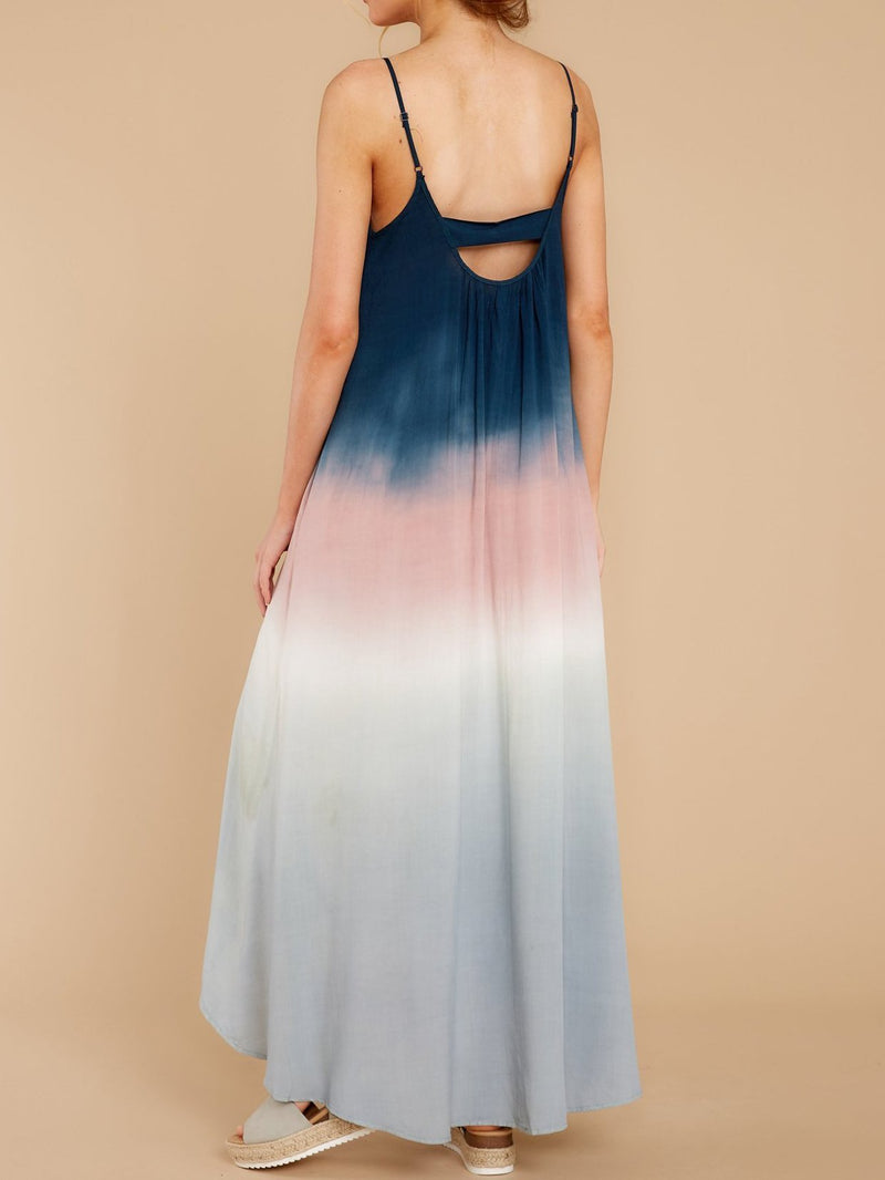 Tie Dye U-shaped Halter Suspender Dress