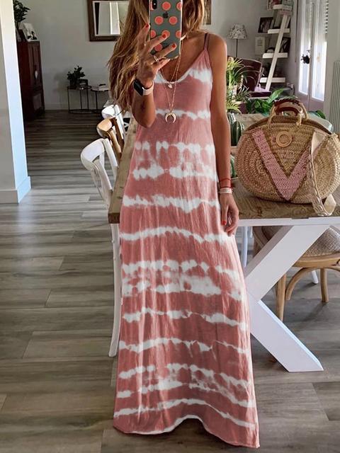 V-neck Tie Dye Print Long Dress