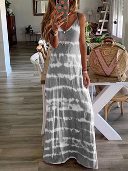 V-neck Tie Dye Print Long Dress