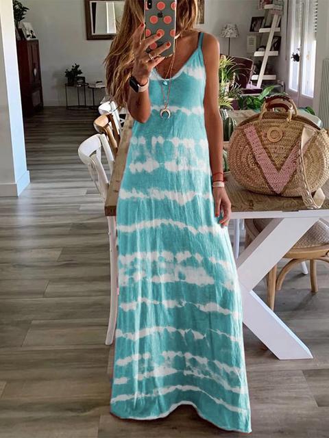 V-neck Tie Dye Print Long Dress