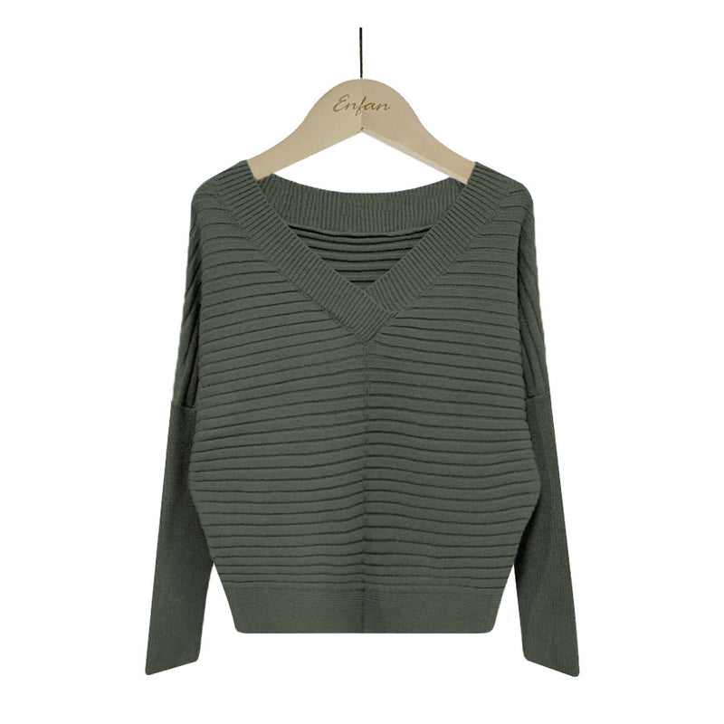 V Neck Casual Waffle Sweater