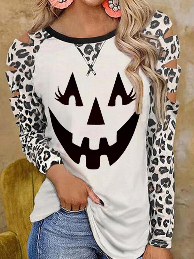 Women's T-Shirts Leopard Print Crew Neck Long Sleeve T-Shirt