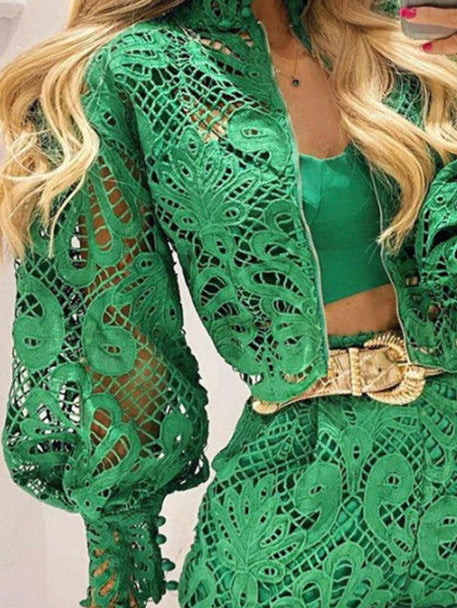 Women's Sets Lace Balloon Sleeve Jacket & Shorts Two-Piece Set