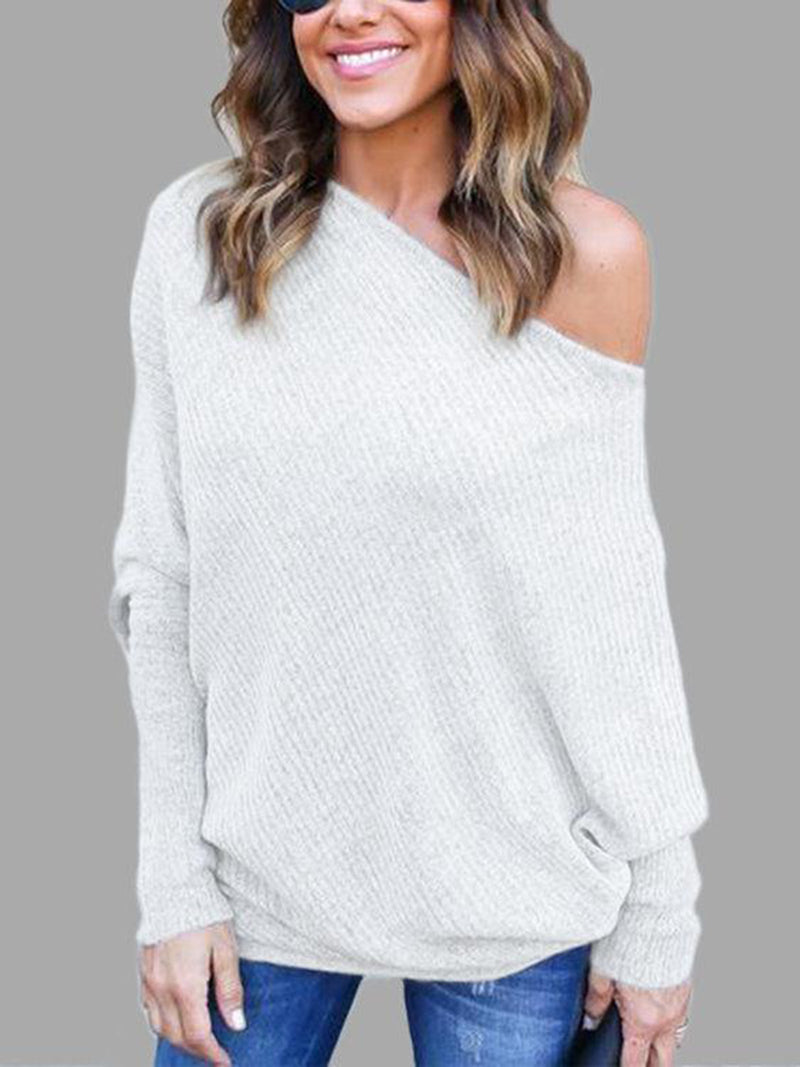 White Collar Bat Sleeve Sweater