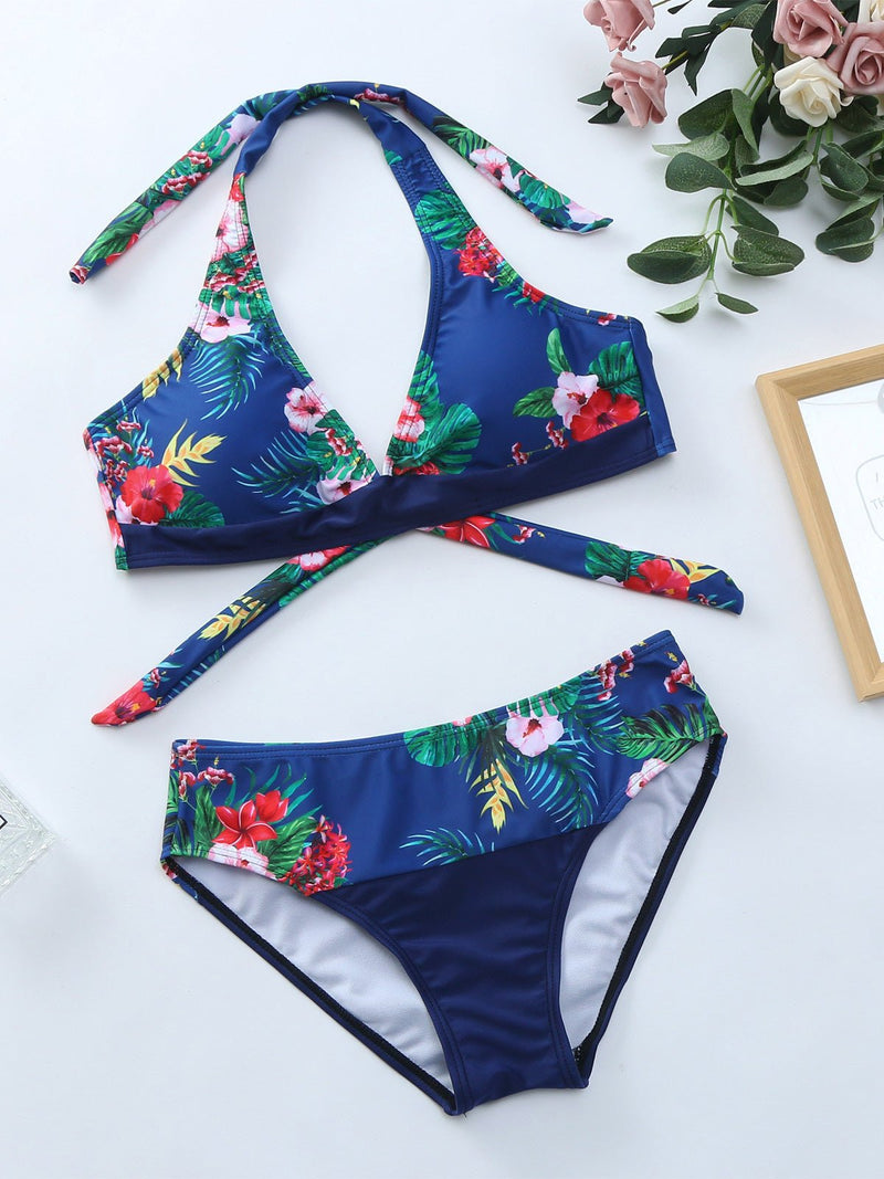 Women's Bikinis Printed Halter High Waist Two Piece Swimsuit