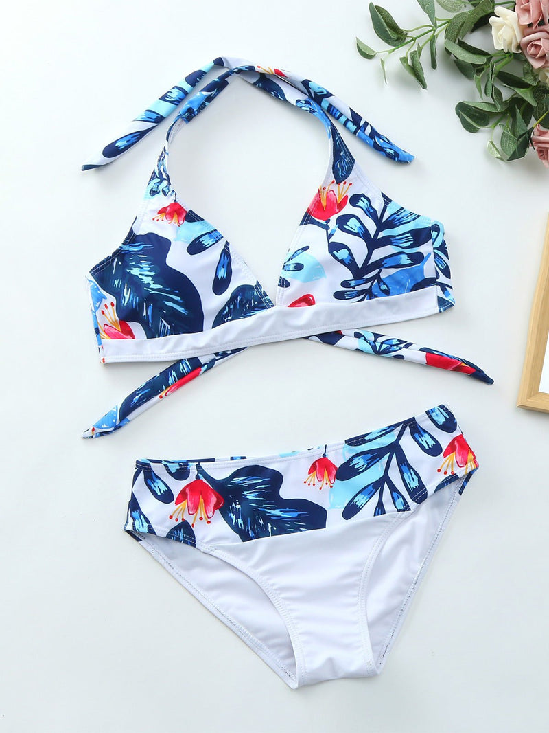 Women's Bikinis Printed Halter High Waist Two Piece Swimsuit