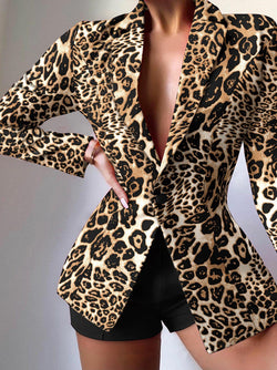 Fashion Print Lapel Button Long Sleeve Blazer