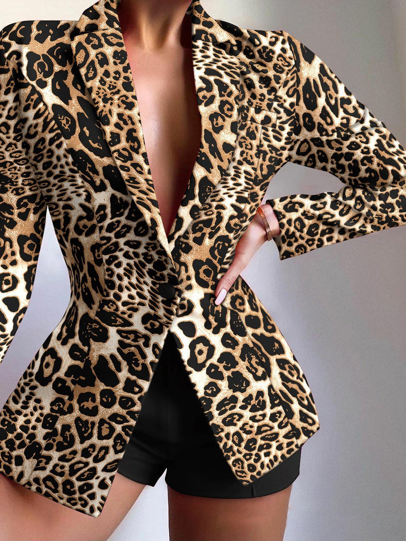 Fashion Print Lapel Button Long Sleeve Blazer