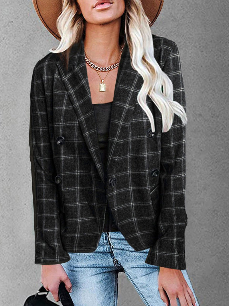 Women's Blazers Plaid Print Lapel Button Casual Blazer