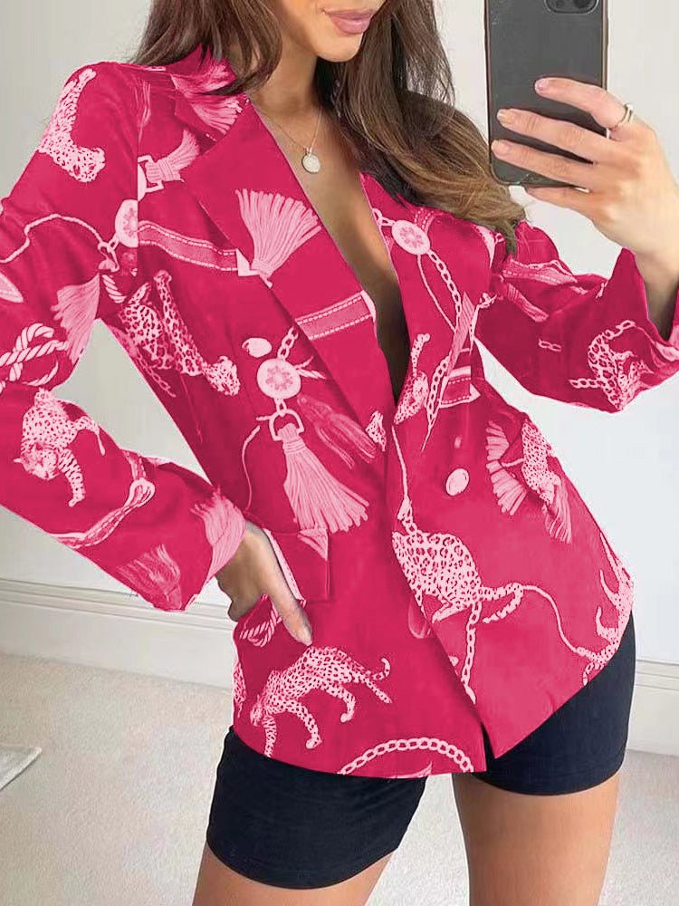 Women's Blazers Printed Lapel Double Breasted Blazers