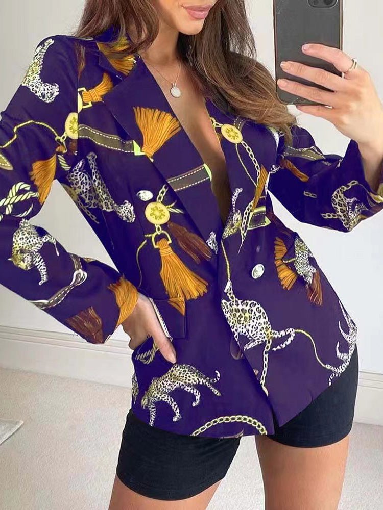 Women's Blazers Printed Lapel Double Breasted Blazers