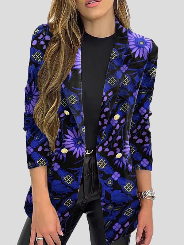 Women's Blazers Printed Lapel Long Sleeve Blazers