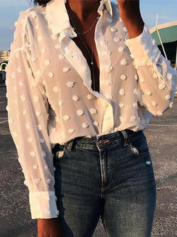 Women's Blouses Dot Long Sleeve Lapel Button Blouse