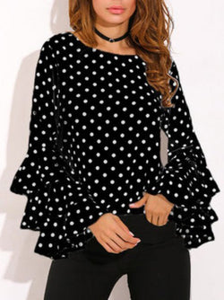 Women's Blouses Dot Print Flared Sleeve Chiffon Blouse