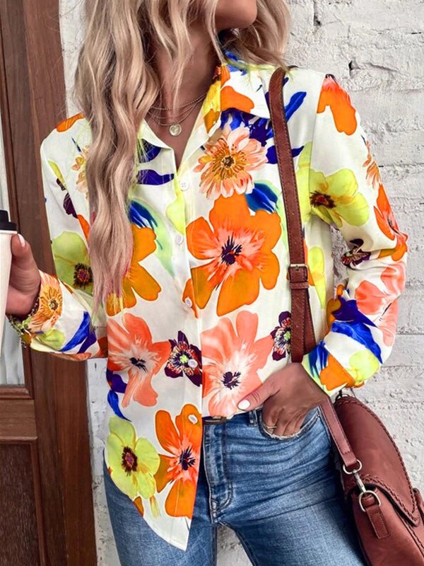 Women's Blouses Floral Print Long Sleeve Casual Blouse