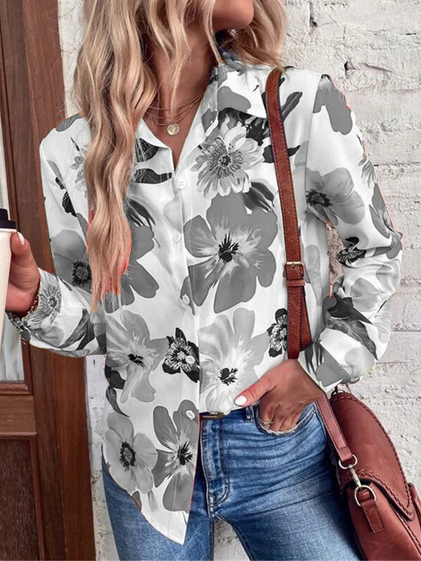 Women's Blouses Floral Print Long Sleeve Casual Blouse