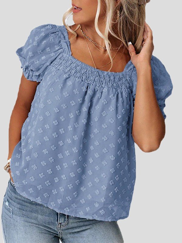 Women's Blouses Jacquard Square Neck Chiffon Blouse