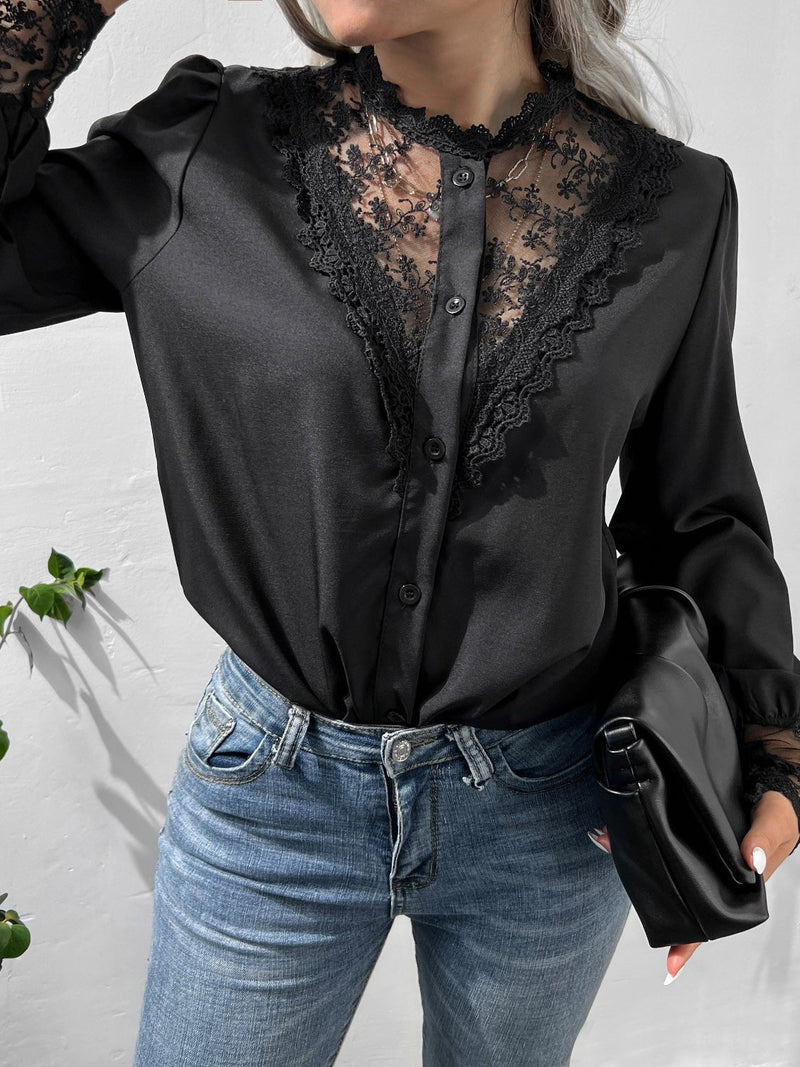 Women's Blouses Lace Single-Breasted Balloon Sleeves Blouses