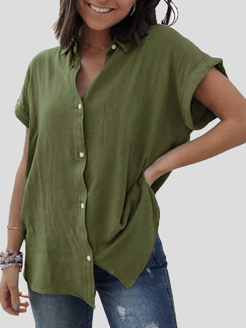 Women's Blouses Lapel Button Short Sleeve Blouse