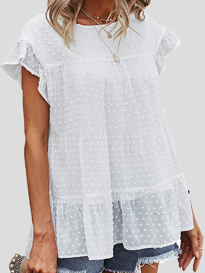 Women's Blouses Loose Polka Dot Ruffle Sleeve Blouse