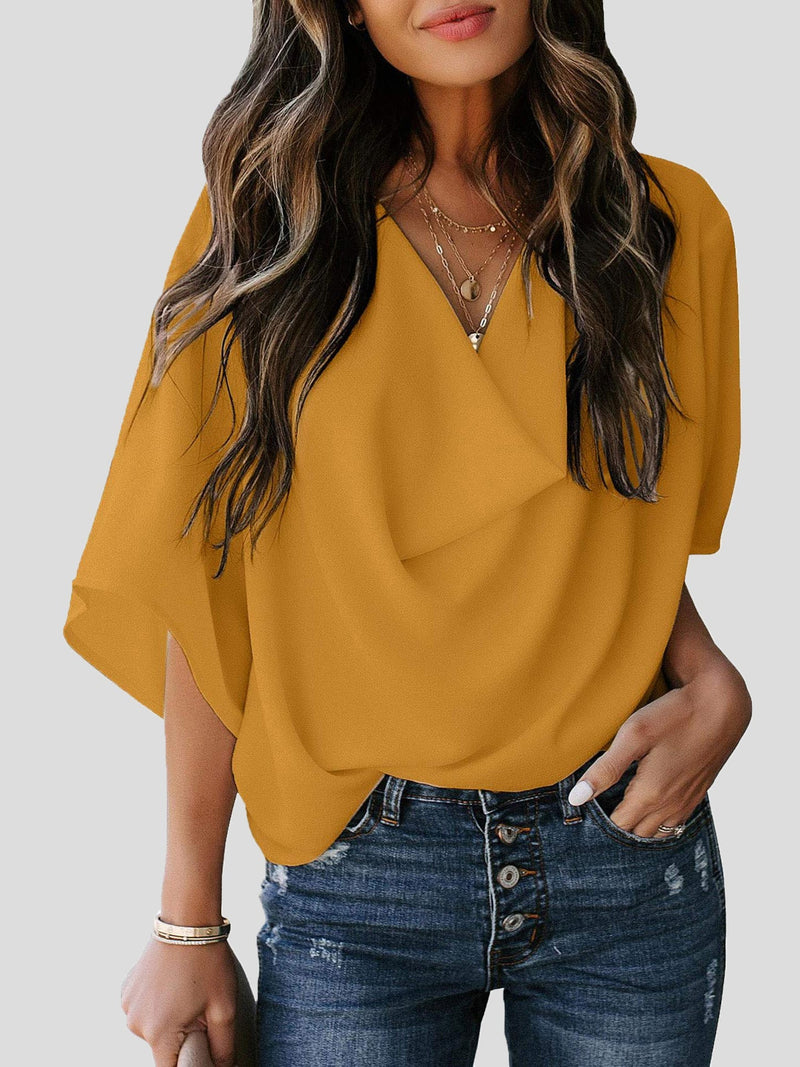 Women's Blouses Loose Solid Pile Collar Chiffon Blouse