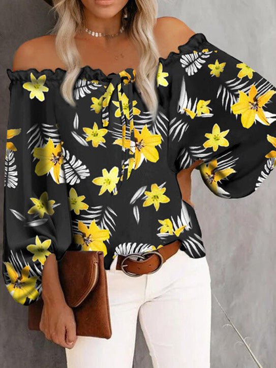 Women's Blouses One-Shoulder Print Off Shoulder Long Sleeve Blouse