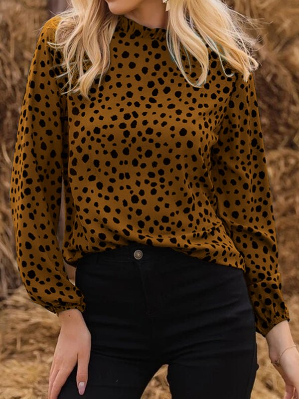 Women's Blouses Polka Dot Crew Neck Long Sleeve Blouse