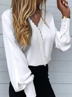 Women's Blouses Printed Lace Long Sleeve Blouse