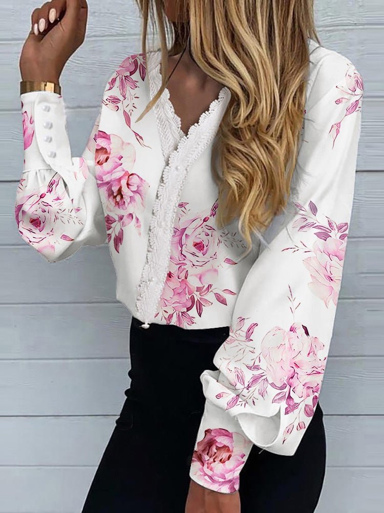 Women's Blouses Printed Lace Long Sleeve Blouse