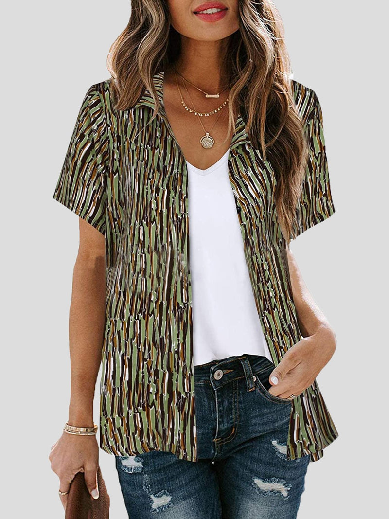 Women's Blouses Printed Lapel Short Sleeve Blouse