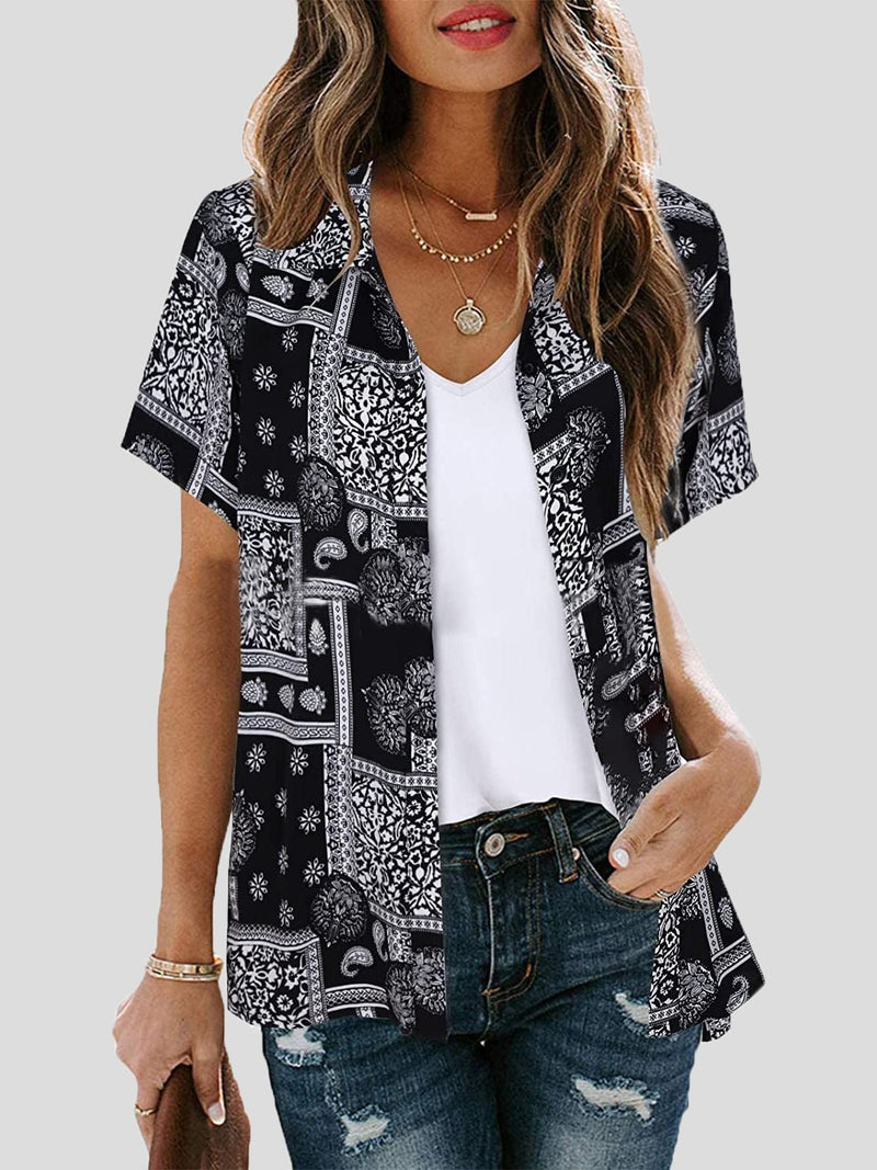 Women's Blouses Printed Lapel Short Sleeve Blouse