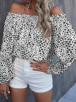 Women's Blouses Printed One-Shoulder Long Sleeve Blouse