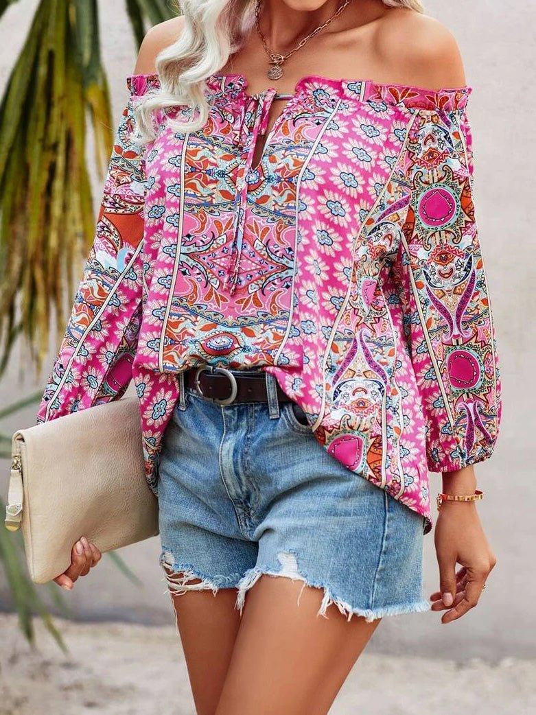 Women's Blouses Printed One-Shoulder Long Sleeve Blouse