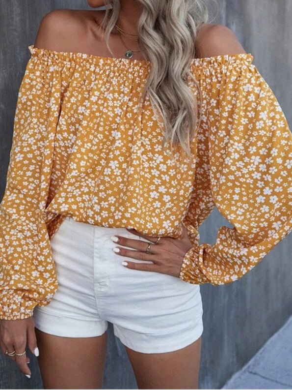 Women's Blouses Printed One-Shoulder Long Sleeve Blouse