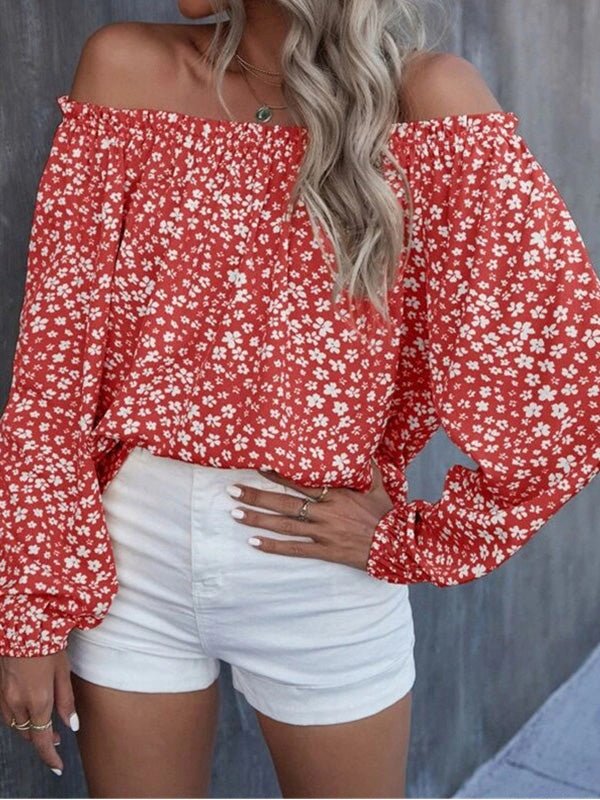 Women's Blouses Printed One-Shoulder Long Sleeve Blouse