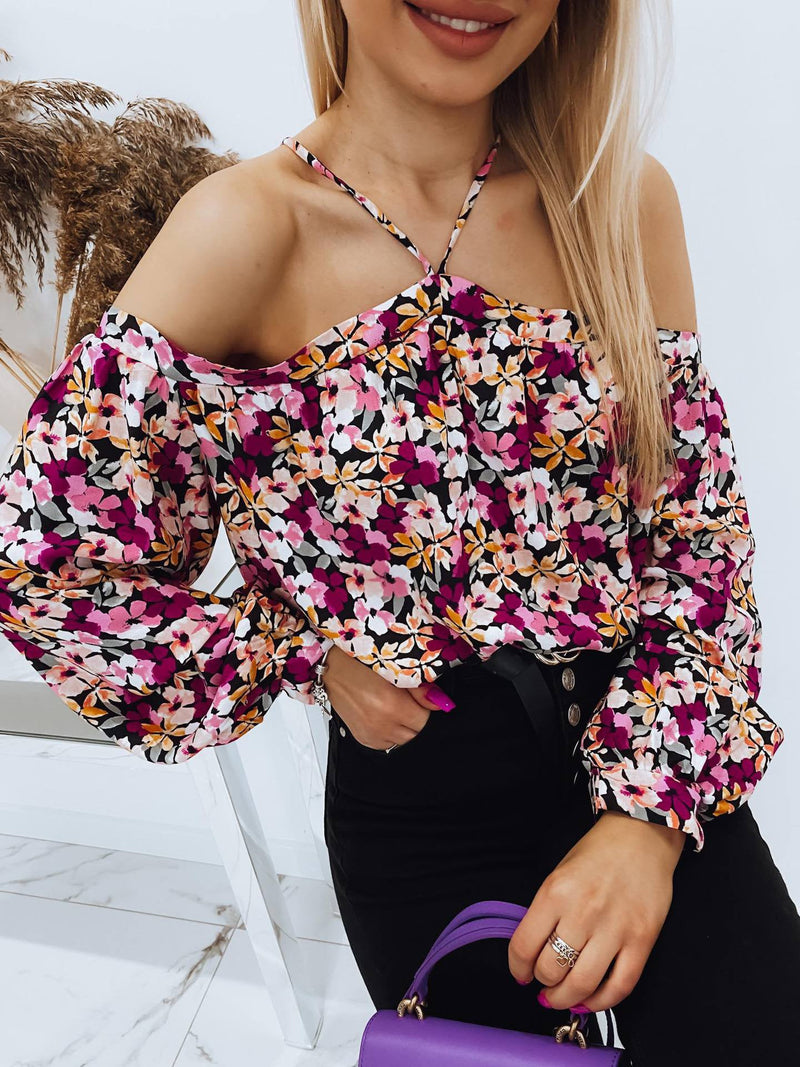 Women's Blouses Printed One-Shoulder Long Sleeve Blouse